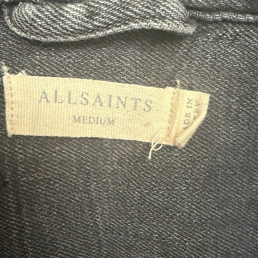 AllSaints Glockeley slim fit western denim shirt in a distressed gray wash size - Picture 3 of 4